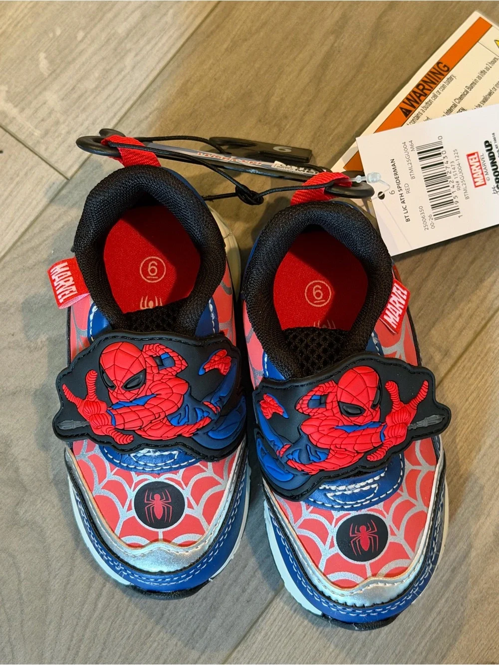 Marvel Spider-Man Kids Red & Blue Velcro sneakers sz 6 toddler